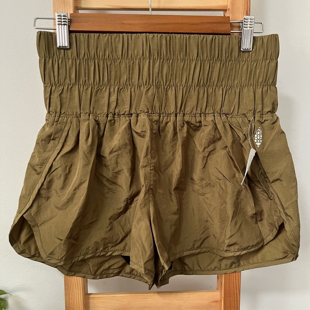 Free People Green and Silver Athletic Shorts Lightweight Elastic Waist